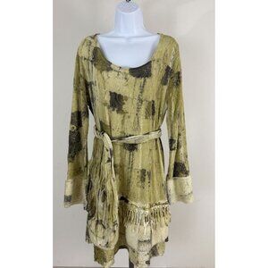 LACE The Label Long Sleeve Knit Mixed Media Shift Dress With Tie Belt Sz L